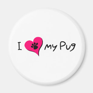 Ich Liebe mein Mops-Zitat mit Paw Print auf rosa H Magnet