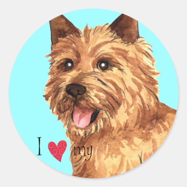 Ich Liebe mein Norwich Terrier Runder Aufkleber (Vorderseite)