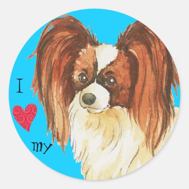 Ich Liebe mein Papillon Runder Aufkleber (Vorderseite)
