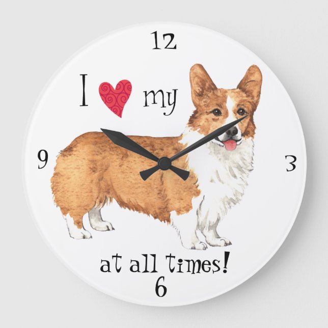 Ich Liebe mein Pembroke Welsh Corgi Große Wanduhr (Vorderseite)