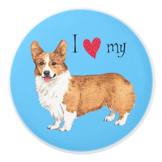 Ich Liebe mein Pembroke Welsh Corgi Keramikknauf (Vorderseite)