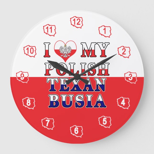 Ich Liebe mein Polnisch Texan Busia Große Wanduhr (Vorderseite)