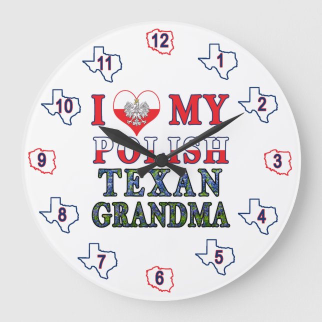 Ich Liebe mein polnisches texanisches Oma Große Wanduhr (Vorderseite)