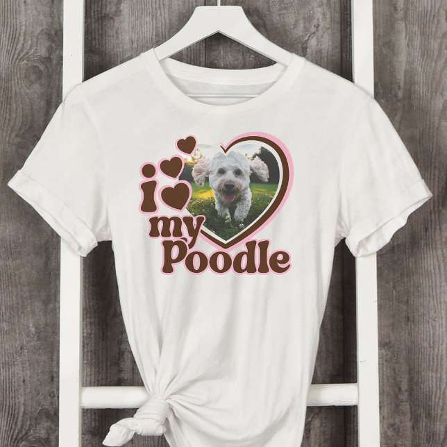 Ich Liebe mein Poodle Custom Pink Heart Foto T-Shirt (Von Creator hochgeladen)