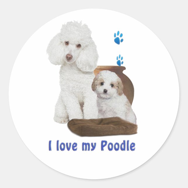 Ich Liebe mein Poodle Runder Aufkleber (Vorderseite)