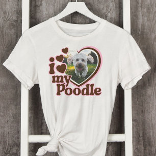 Ich liebe mein Pudel-Herz-Foto in Rosa  T-Shirt