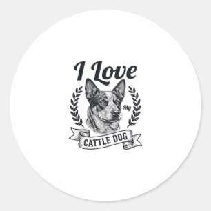 Ich liebe mein Rinderhund Vintage Gravur Design_1 Runder Aufkleber