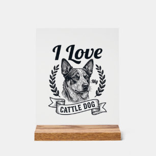 Ich liebe mein Rinderhund-Vintage-Gravurdesign_1 Acrylschild