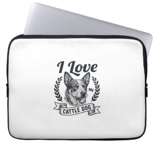 Ich liebe mein Rinderhund-Vintage-Gravurdesign_1 Laptopschutzhülle