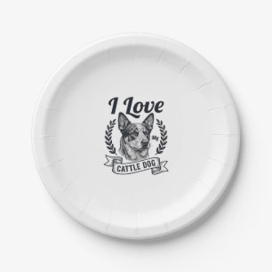 Ich liebe mein Rinderhund-Vintage-Gravurdesign_1 Pappteller