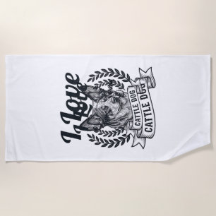 Ich liebe mein Rinderhund-Vintage-Gravurdesign_1 Strandtuch