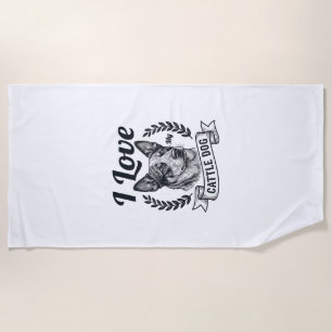 Ich liebe mein Rinderhund-Vintage-Gravurdesign_1 Strandtuch