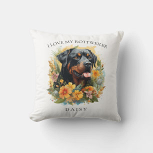 Ich Liebe mein Rottweiler-Blumenportrait Kissen