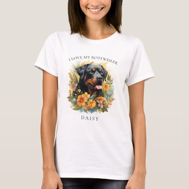 Ich Liebe mein Rottweiler-Blumenportrait T-Shirt (Vorderseite)
