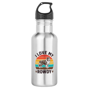 Ich liebe mein Rowdy Vintage Collie Hund Design_1 Edelstahlflasche
