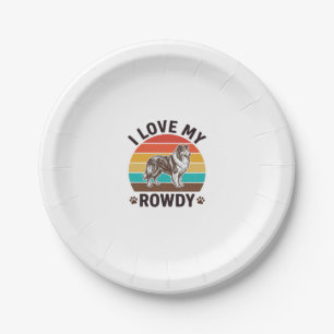 Ich liebe mein Rowdy Vintage Collie Hund Design_1 Pappteller