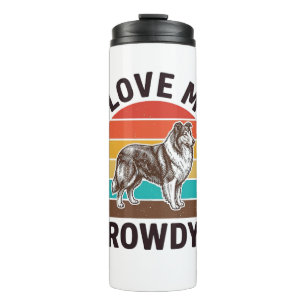 Ich liebe mein Rowdy Vintage Collie Hund Design_1 Thermosbecher
