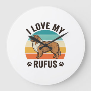 Ich liebe mein Rufus Vintage-Hundedesign_1 Große Wanduhr