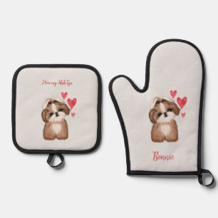 Ich Liebe mein Shih Tzu Dog Personalisiert Ofenhandschuh & Topflappen-Set