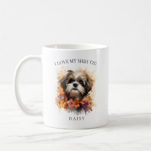 Ich Liebe mein Shih Tzu Floral Dog Portrait Kaffeetasse