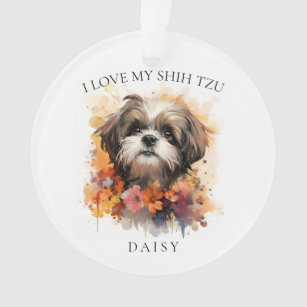 Ich Liebe mein Shih Tzu Floral Dog Portrait Ornament