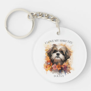 Ich Liebe mein Shih Tzu Floral Dog Portrait Schlüsselanhänger