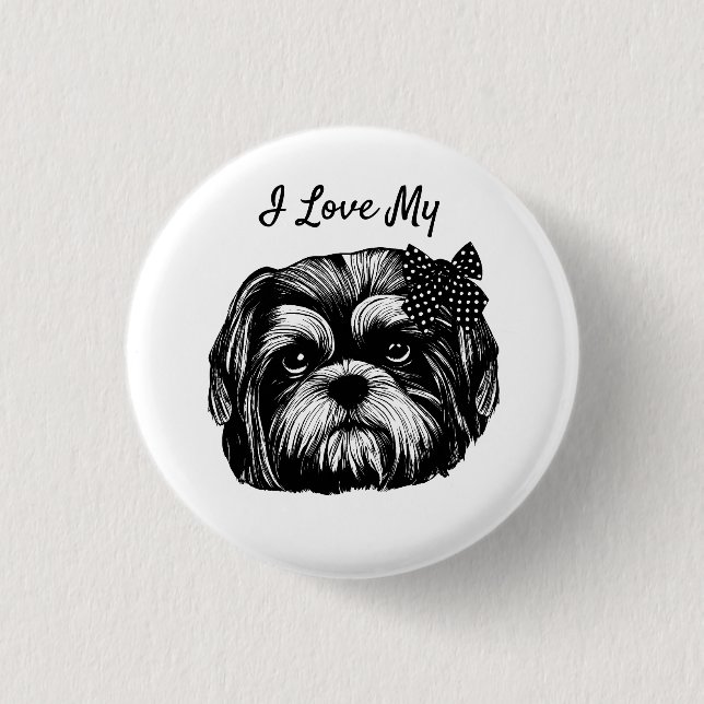 Ich Liebe Mein Shih Tzu Hund mit Bogen Original Ar Button (Vorderseite)