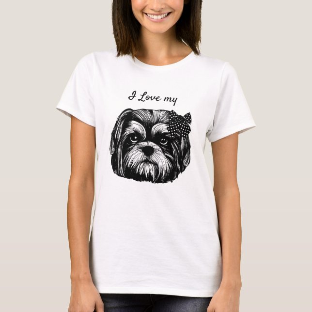 Ich Liebe Mein Shih Tzu Hund mit Bogen Original Ar T-Shirt (Vorderseite)