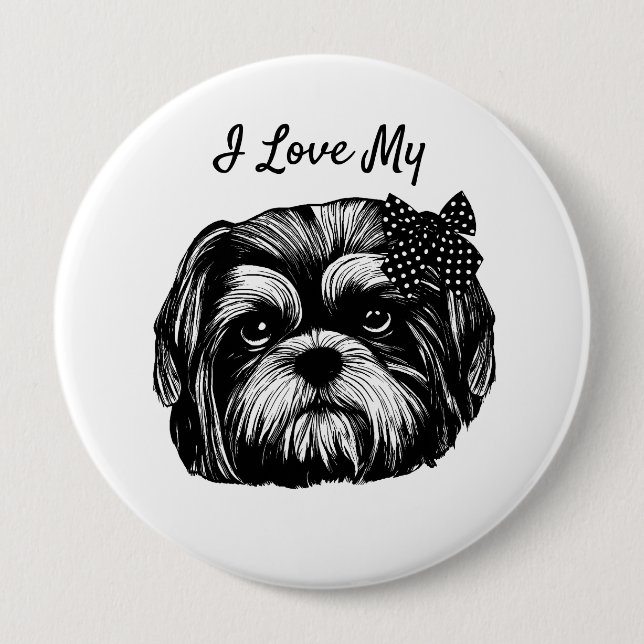Ich Liebe Mein Shih Tzu Hund mit dem Bogen Origina Button (Vorderseite)