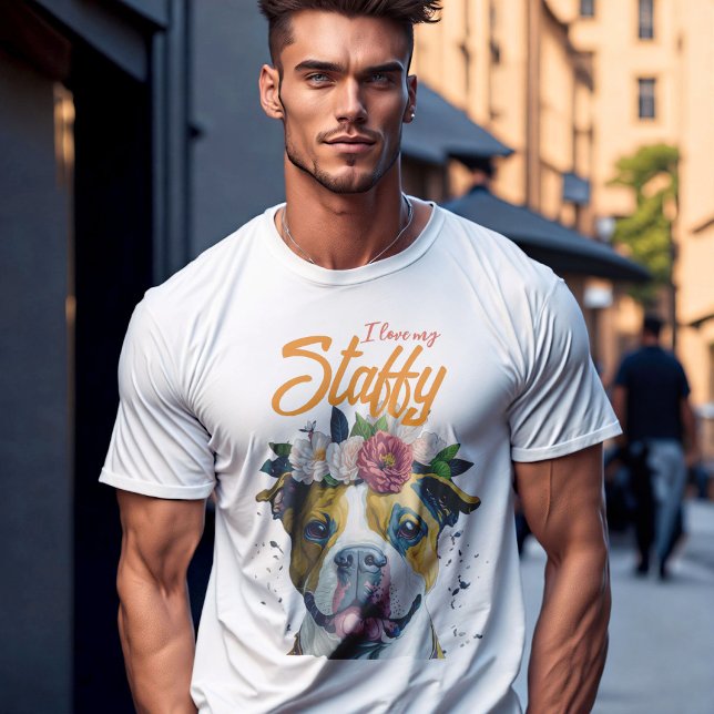 Ich Liebe mein Staffy, Hund in Blume Personalisier T-Shirt (I love my staffy - dad 
 of Staffordshire terrier girl)