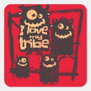 Ich Liebe mein Stamm Funny Monster Familie Hallowe Quadratischer Aufkleber