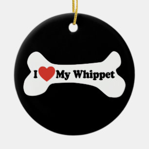 Ich Liebe mein Whippet - Hundeknochen Keramikornament