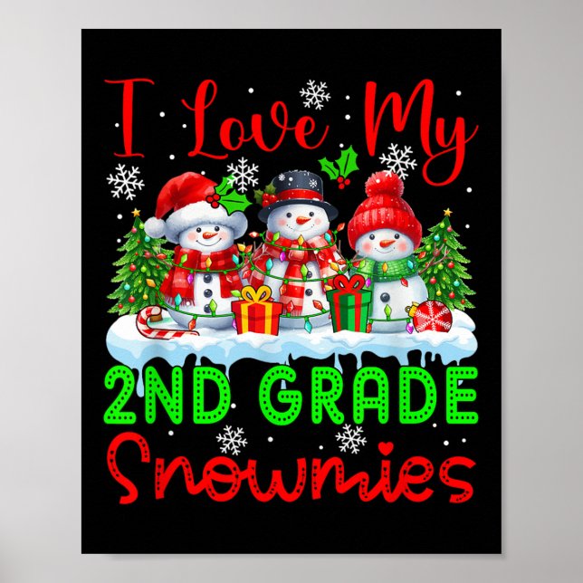 Ich Liebe meine 2. Klasse Snowmies Weihnachtslehre Poster (Vorne)