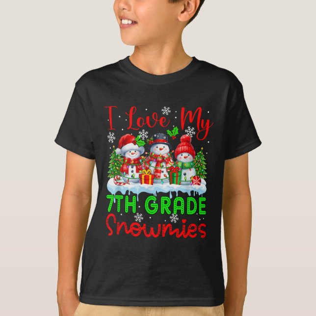 Ich Liebe meine 7. Klasse Snowmies Weihnachtslehre T-Shirt (Vorderseite)