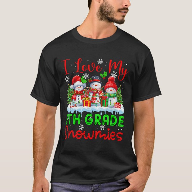 Ich Liebe meine 7. Klasse Snowmies Weihnachtslehre T-Shirt (Vorderseite)