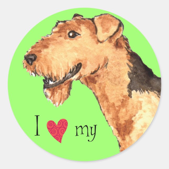 Ich Liebe meine Airedale Runder Aufkleber (Vorderseite)