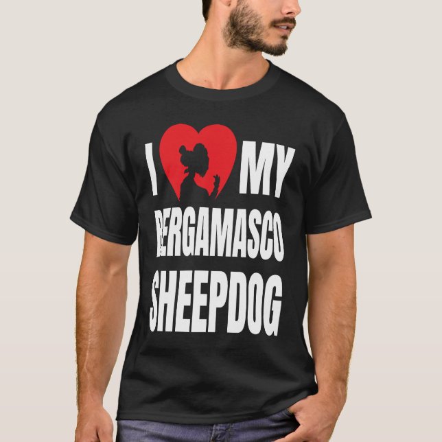 Ich Liebe meine Bergamasco Sheepdog Silhouette in  T-Shirt (Vorderseite)