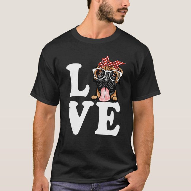 Ich Liebe meine Boxer Bandana Sonnenbrille Dog Lie T-Shirt (Vorderseite)