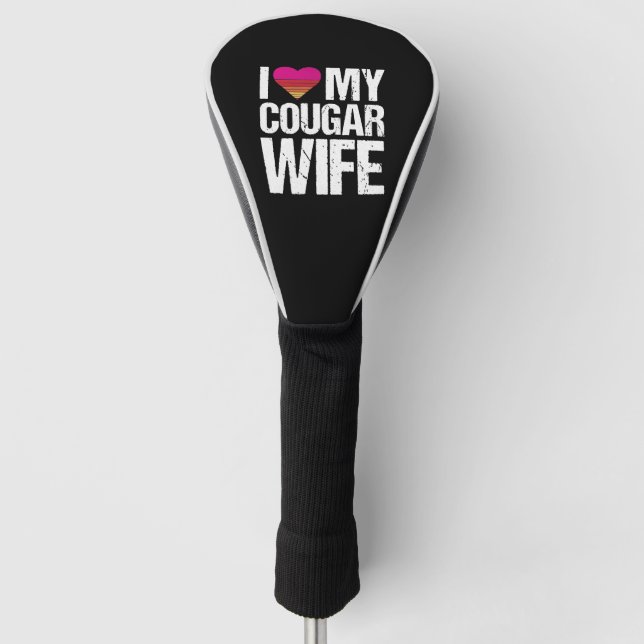 Ich Liebe meine Cougar Ehefrau Vintage Liebe Funny Golf Headcover (Vorderseite)