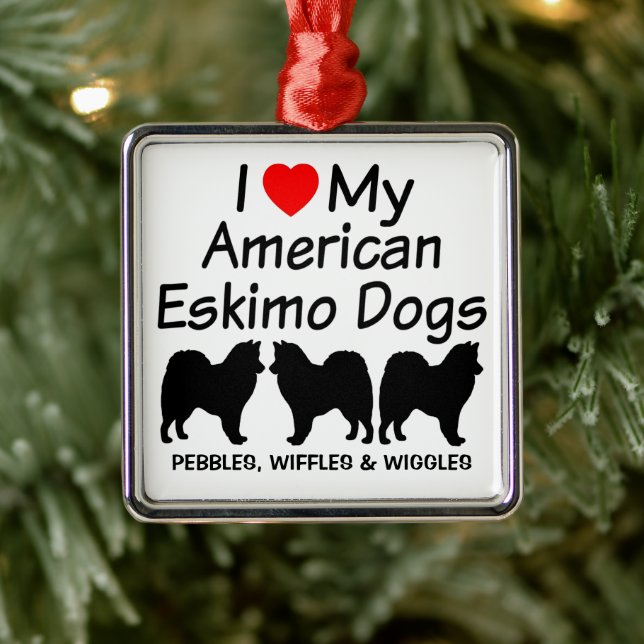 Ich Liebe meine drei amerikanischen Eskimohunde Ornament Aus Metall (Baum)