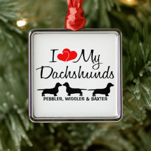 Ich Liebe meine drei Dackeln Hunde Ornament Aus Metall