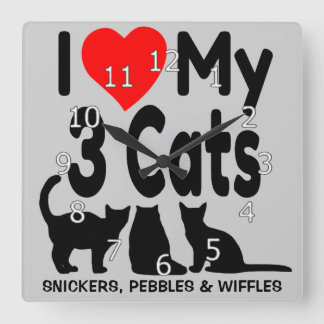 Ich Liebe meine drei Katzen Quadratische Wanduhr