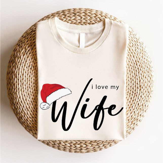 Ich Liebe meine Ehefrau Trendy Weihnachts-Weihnach T-Shirt (I Love My Wife Trendy Christmas Santa Hat White T-Shirt)