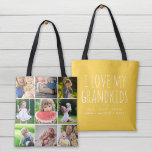 Ich Liebe meine Enkel 9 Foto Instagram Collage<br><div class="desc">Maßgeschneiderte, beidseitig bedruckte Totbeutel personalisiert mit Ihren Fotos und Texten. Fügen Sie auf der einen Seite 9 quadratische Instagram-Fotos mit dem Zitat "I Liebe My Grandkids" und den Namen Ihrer Enkel oder anderen benutzerdefinierten Text auf der anderen Seite hinzu. Verwenden Sie die Entwurfswerkzeuge, um eine beliebige Hintergrundfarbe auszuwählen, mehr Fotos...</div>