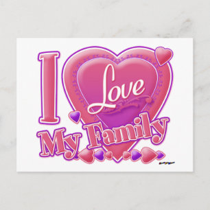 Ich liebe meine Familie rosa/lila - Herz Postkarte