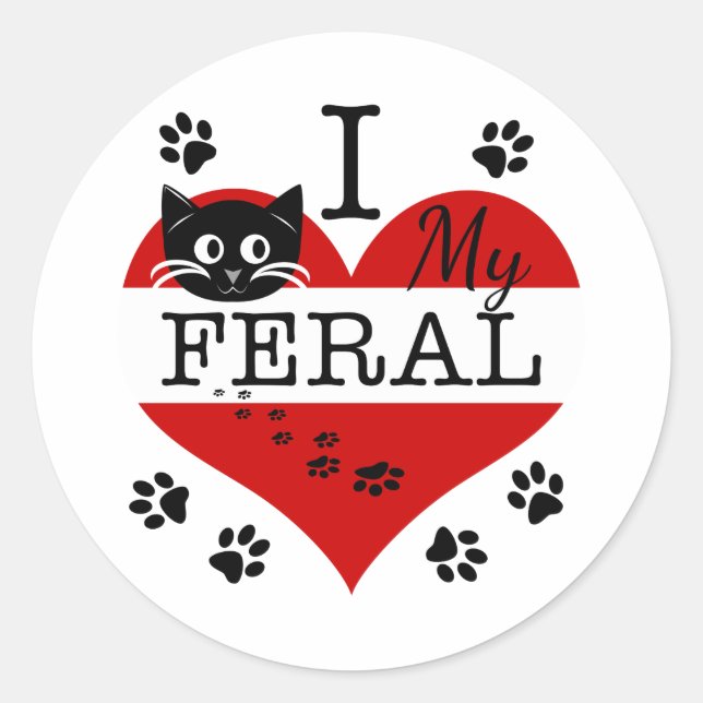 Ich Liebe meine Feral Cat Heart Paw druckt Sticker (Vorderseite)