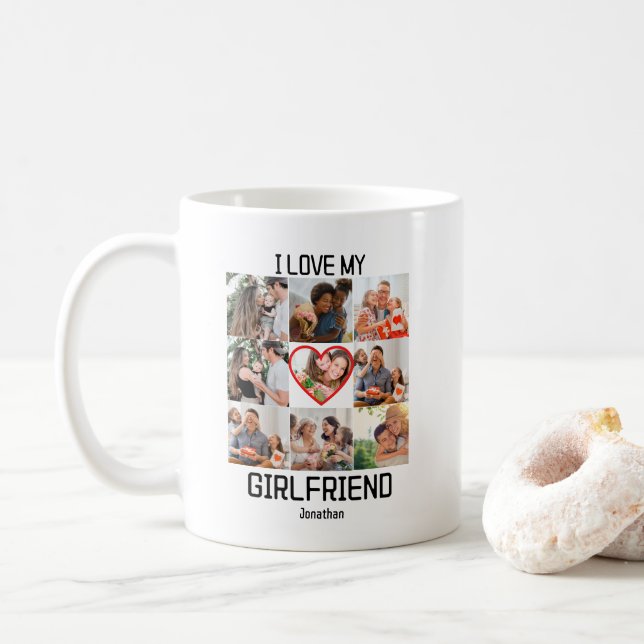 Ich Liebe meine Freundin Custom 9 Foto Collage Kaffeetasse (Mit Donut)