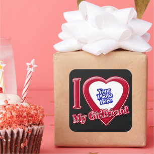 Ich Liebe meine Freundin Foto Red Heart Black Quadratischer Aufkleber