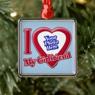 Ich Liebe meine Freundin Foto Red Heart Light Blue Ornament Aus Metall
