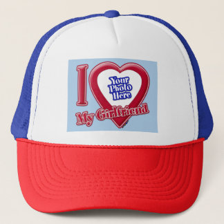 Ich Liebe meine Freundin Foto Red Heart Light Blue Truckerkappe